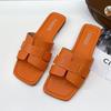 Chinelos femininos 2022 verão couro exterior bico quadrado sandálias femininas comércio exterior preguiçoso tamanho grande sapatos de praia