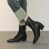 Versão em Pele de Ovelha~ Botas de Cano Curto Stretch Pretas de Salto Alto para o Dia a Dia, Botas Curtas Retro Macias com Salto Grosso para Outono e Inverno, Botas de Corte Ajustado