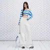 Jeans flare elástico de cintura alta off-white transfronteiriço para mulheres, novo modelo de início de outono de 2026, cor sólida, não apertado, versátil e comprido