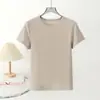 Algodão Lyocell Respirável Gola Redonda Manga Curta Feminina Fina Fluida Cor Sólida Camiseta Básica Versátil Slim-Fit Blusa de Baixo