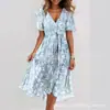 2024 Nuevo Comercio Electrónico Transfronterizo Amazon Suelto Casual Shuya Cuello en V Floral Nuevo Vestido Estampado Más Vendido