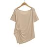 5018-25 Nova Blusa Esportiva de Verão Estilo Europeu e Americano para Mulheres com Design Assimétrico Top Camiseta de Manga Curta Chanfrada