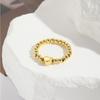 Anillo elástico hecho a mano con cuentas de cobre de 3 m de oro, resistente a la decoloración, diseño de nicho, corona, estrella, ojo, para mujer.