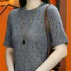 Camiseta de Manga Corta con Cuello Redondo y Estampado de Lunares para Dropshipping, Nueva Moda de Verano, Elegante, Ligera, Adelgazante, Versátil Ropa para Mujer