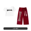 Conjunto de Top Cropped de Um Ombro para Dança Jazz Feminina Roupa de Performance de Street Dance Infantil Roupa da Moda para Show de Dança Jazz Girl