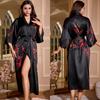 Pijama Femenino Transfronterizo Wenhua Primavera y Otoño Nuevo Estilo Manga Tres Cuartos Satín Talla Grande Bata de Noche Ropa de Casa de Manga Larga para Mujer Wp3430