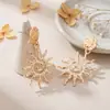 Amazon Transfronterizo Nuevo Estilo Personalidad Tendencia Oro Hueco Colgante Espiral Girasol Cara Sonriente Pendientes de Moda para Mujeres