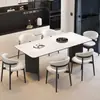 Juego de mesa de comedor y sillas de roca estilo retro, mesa de comedor de madera maciza, diseño minimalista italiano de lujo ligero, forma rectangular para apartamentos pequeños