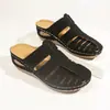 Sandalias de cuña casuales para mujer de talla grande transfronterizas, con punta redonda, diseño hueco, de verano, punta cerrada, sandalias de una sola tira con hebilla