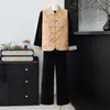 Novo conjunto de outono estilo chinês para mães, conjunto de colete estilo tradicional, estiloso e elegante, conjunto de três peças para mulheres de meia-idade e idosas, que reduz a idade
