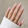 Uñas Postizas Portátiles, Estilo de Comercio Exterior, Uñas Postizas Francesas Blancas con Borde Blanco en Forma de Escalera Larga con Patrón de Flores Degradadas, 24 Piezas, Hechas a Mano Puras, Longitud Media, Venta al por Mayor