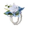 Ramillete de Boda Europeo, Ramillete de Muñeca, Juego Completo de Ramilletes para Traje de Padrinos, Broche de San Valentín, Ramillete Azul de Muñeca para la Novia