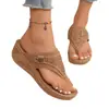 Sandalias casuales para mujer talla grande, nuevo estilo europeo y americano 2026, de suela plana, de suela gruesa, con tira entre los dedos, de tacón de cuña, cómodas, sandalias de color liso para mujer