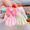 Novas Luvas de Veludo Coral de Terry para Meninas Outono e Inverno para Meninos e Meninas Cinco Dedos Fofas Luvas para Alunos do Ensino Fundamental Pai-Filho