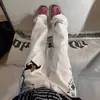 Calça americana cleanfit transfronteiriça para homens, adequada para primavera, outono e verão, com bordado floral e design de perna reta e larga, perfeita para uso casual.
