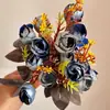 Flor de camelia artificial de seda para simulación, 5 tallos, 15 capullos perlados, pequeños racimos de té, decoración del hogar, flores falsas de simulación