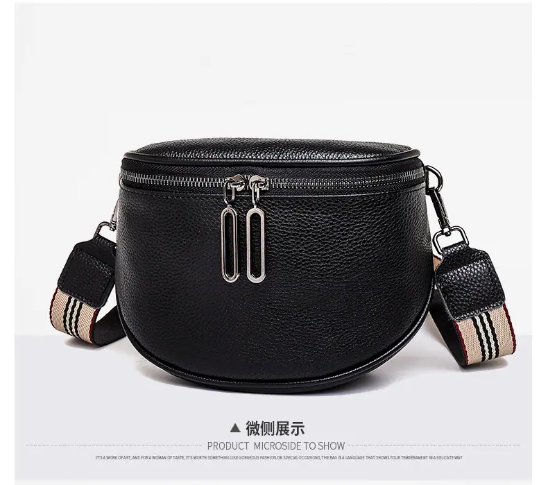 跨境质感包包女2021新款潮牛皮女包时尚马鞍包简约胸包单肩斜挎包