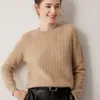 Nuevo Otoño/Invierno 100% Cachemir para Mujer Cuello Redondo Manga Larga Tejido de Punto Trenzado Versátil para el Trabajo Holgado Adelgazante Top Base