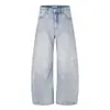 Pantalones de mezclilla desgastados y rotos con diseño de cimitarra para hombre, marca de moda, sentido del diseño, bolsillos decorados con tachuelas cruzadas, pierna ancha, pantalones largos