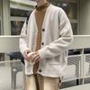 Cardigan de outono e inverno masculino, suéter solto casual de marca da moda, cor sólida, suéter com decote em V, estilo coreano chique e preguiçoso