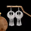 Aretes de Estilo Étnico de Plata Imitación, Colgantes de Aretes Largos de Plumas de Colores, Aretes Populares para Atracciones Turísticas, Lindos Aretes con Forma de Frijol al por Mayor