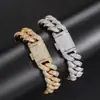 Pulsera Cubana Nariz de Cerdo Burbuja Tres-a-Uno de 15 mm Europea y Americana Pulsera de Zirconia Hip-Hop de Moda para Hombre Joyería al por Mayor