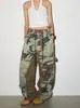 Pantalones de trabajo de camuflaje estilo callejero americano "Patchwork de Estampado de Leopardo" para Primavera/Otoño transfronterizos con cordón de contraste, jeans holgados de pierna ancha
