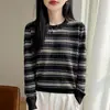 Suéter de punto para mujer, nuevo modelo Otoño 2026, cuello redondo, estampado floral a rayas, suéter fino de Tencel, corte holgado, camiseta básica