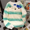 Nueva Camiseta de Manga Larga con Estampado de Gato Lindo Versátil Estilo Coreano para Mujer Otoño Calle Tie-Dye Perezoso Tops de Algodón Puro