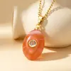 Colar de gota oval com cravação de diamantes, imitação de pedra natural, banhado a ouro 18k, transfronteiriço, joias de moda multicoloridas de luxo leve atacado