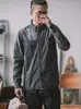 Camisa Jeans Listrada Vertical Retro Americana Pesada AmeKaji Roupa de Trabalho Lavada Desgastada Manga Longa Masculina Estilo Japonês
