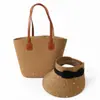 Bolso de Paja Estilo Nuevo con Pedrería, Visera Protectora del Sol, Sombrero de Paja de Copa Abierta, Juego de Bolso de Hombro de Gran Capacidad al por Mayor