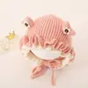 Touca de Tricô com Babado de Florzinha para Bebê Outono/Inverno Unissex Crianças Touca de Lã para Bebê Primavera/Outono Chapéu de Princesa Pulôver