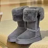 Botas de Nieve Grises de Suela Gruesa, que Aumentan la Altura, hasta la Rodilla para Mujer, Nuevo Estilo Invierno 2026, Zapatos de Algodón de Caña Alta Engrosados y Forrados de Felpa
