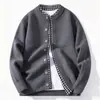 Cardigan de Tricô Masculino Europeu e Americano Transfronteiriço Outono e Inverno Jaqueta Gola Alta Pequena Xadrez Botão Suéter Top Casual Masculino