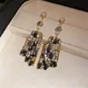 Pendientes Cuadrados de Cristal con Diamantes Incrustados y Aguja de Plata, Lujo Ligero, Gama Alta, Pendientes Elegantes, Pendientes Estilo Palacio Retro al por Mayor