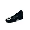 Aumento de 7CM Fivela Quadrada de Strass Bico Quadrado Salto Bloco Sapatos de Salto Único Feminino 2026 Outono Novo Estilo Retrô Aveludado Quente Salto Alto
