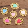 6 Cores 20X26mm Aço Inoxidável Galvanizado a Vácuo Ouro Esmalte Pingente de Gotejamento de Óleo Pingente de Coração Vazado Pingente