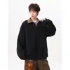 Sudadera Oversize Retro Americana de Dos Piezas Falsas para Hombre Nueva de Otoño 2026 - Chaqueta de Algodón Chino de 400G para Adolescentes