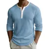 Amazon Y2 Transfronterizo Ropa de hombre europea y americana Estampado digital Camisa POLO Henley casual de manga larga para hombre de dos tonos con 3 botones
