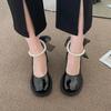 Sapatos de couro britânicos pérola femininos verão vestido fino salto grosso retro sapatos Mary Jane salto alto sapatos japoneses jk