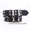 Cinturón de PU de doble hilera con ojales de aire para mujer, estilo punk, estilo coreano, cadena de moda, cinturón ancho decorativo para mujer