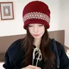 Gorro de Punto Fair Isle Retro para Mujer Otoño Invierno Cálido Protección para Orejas Gorro Holgado Versátil Adelgazante para la Cara Estilo Japonés Gorro de Lana para el Frío