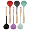 Espátula de silicone de grau alimentício em estoque, conjunto de utensílios de cozinha, colher de silicone com cabo de madeira, concha, conjunto de cozinha em caixa colorida