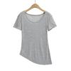 6061-25 Principios de Primavera Nuevo Estilo Europeo y Americano Spice Girls Hombro al Descubierto Hombro Oblicuo Blusa Irregular Dividida Camiseta de Manga Corta Holgada