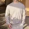 Estilo Old Money Suéter de Punto Nuevo para Hombre Otoño/Invierno, Cuello Redondo, Moderno, de Alta Gama, Color Sólido, Prenda Base, Suéter para Hombre