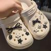 Novos Tamancos Preto e Branco com Laço Decorativo de Alto Padrão Estilo Ballet Girl Prata Acessórios DIY