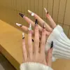 Olho de Gato Feito à Mão Usável Laço Dourado Bolinhas Pretas Manicure Luxo Acessível High-End Francês Clareador Brilhante Elegante