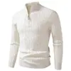 Suéter Masculino de Outono e Inverno com Zíper Meio e Gola Alta em Tricô Trançado, Pulôver de Manga Longa, Camisa Básica Casual de Cor Sólida