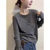 Camiseta negra de manga larga acanalada de algodón puro estilo coreano para mujer, moderna y versátil, top juvenil y elegante, camiseta básica para otoño